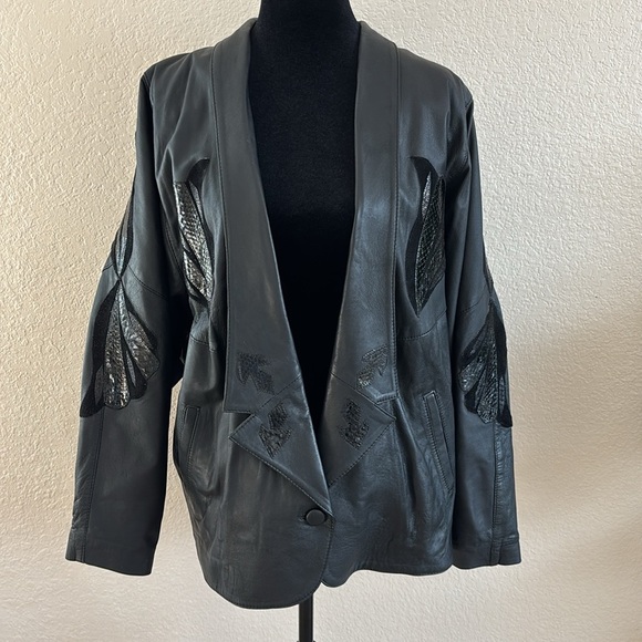 Vintage 80s Leather Patch Work Club Jacket - Picture 4 of 12